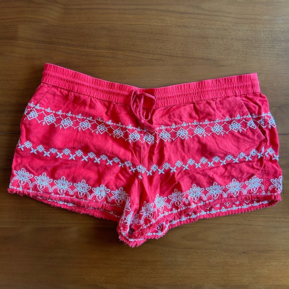 LOFT Size XL Linen Red and White Shorts